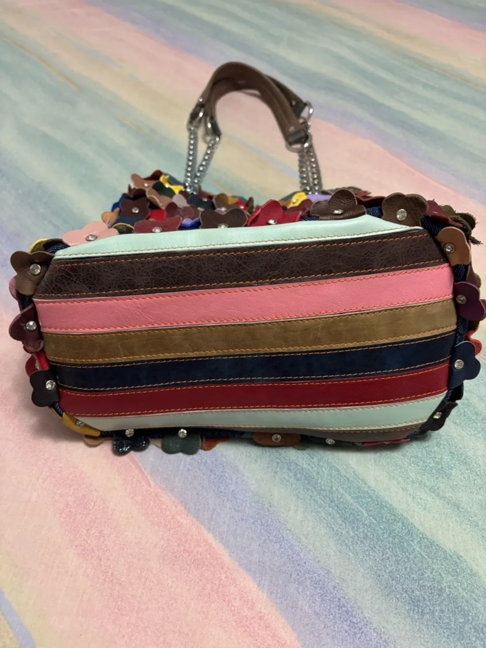 Ameri Leather Willet Shoulder bag with embellished flowers and crystals.